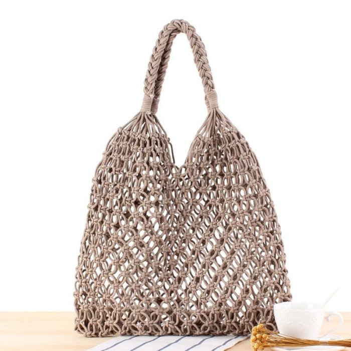 グレー ハンドメイド Baginning 編みバッグ