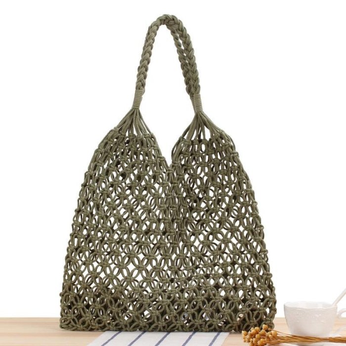緑 ハンドメイド Baginning 編みバッグ